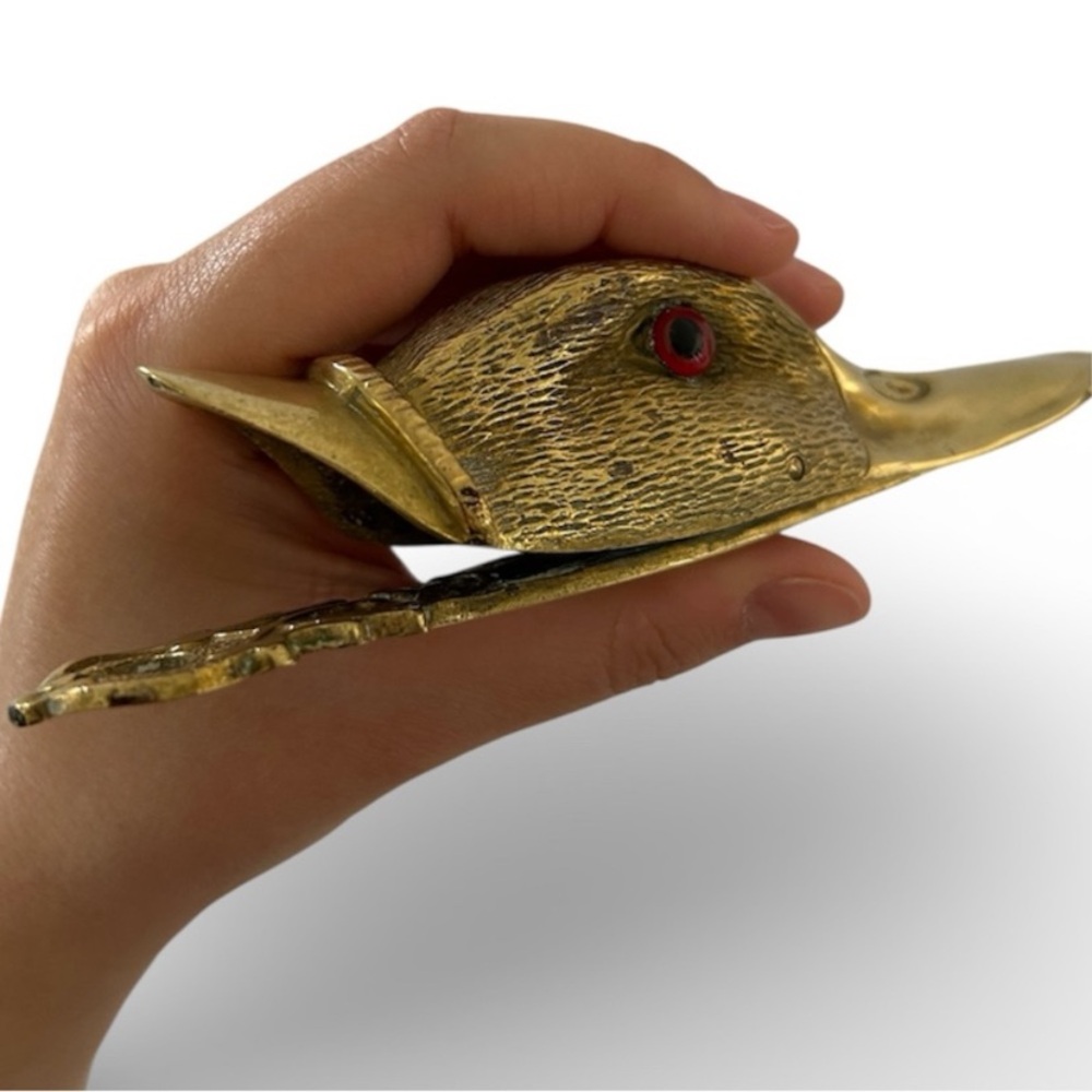 Antique Brass Figural Duck Paperweight Letter Holder Wall Mount - Picture 9 of 16